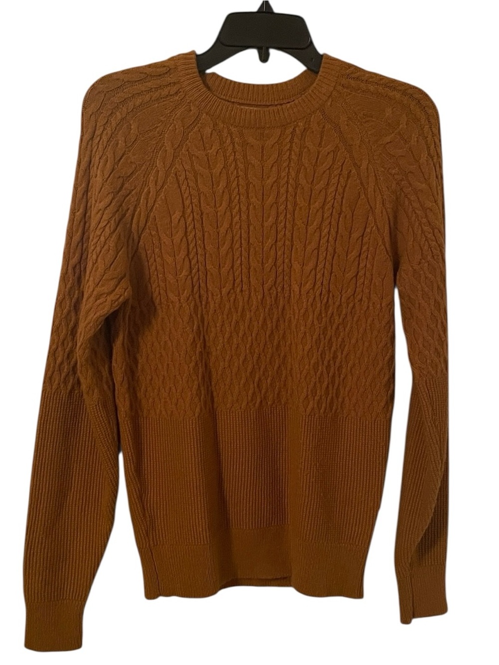 MNG Women's Rustic Orange Wool Cable Knit Crewneck Pullover Sweater Size XS